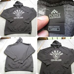 Denver Colorado Hoodie Mens Large‎ Point Sportswear Gray Pullover Sweatshirt
